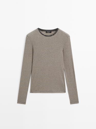Camiseta manga larga mezcla algodón - Gris vigoré de Zara