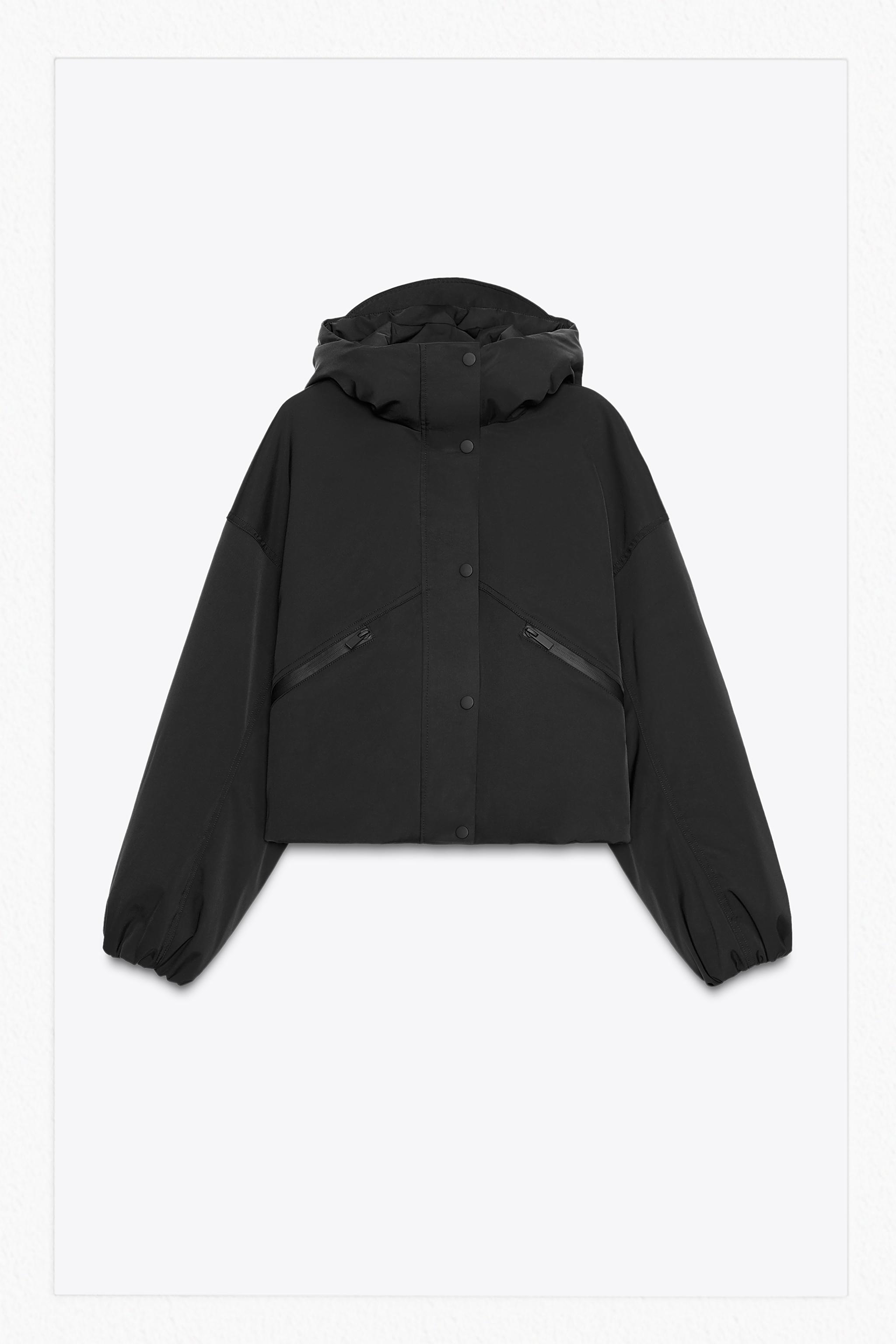 ZARA フード付きジャンパー 黒 zara フェイクレザージャケット