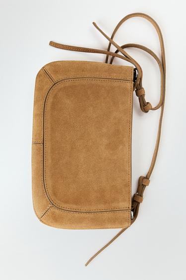 UMHÄNGETASCHE AUS VELOURSLEDER MIT DOPPELFACH - Braun von Zara