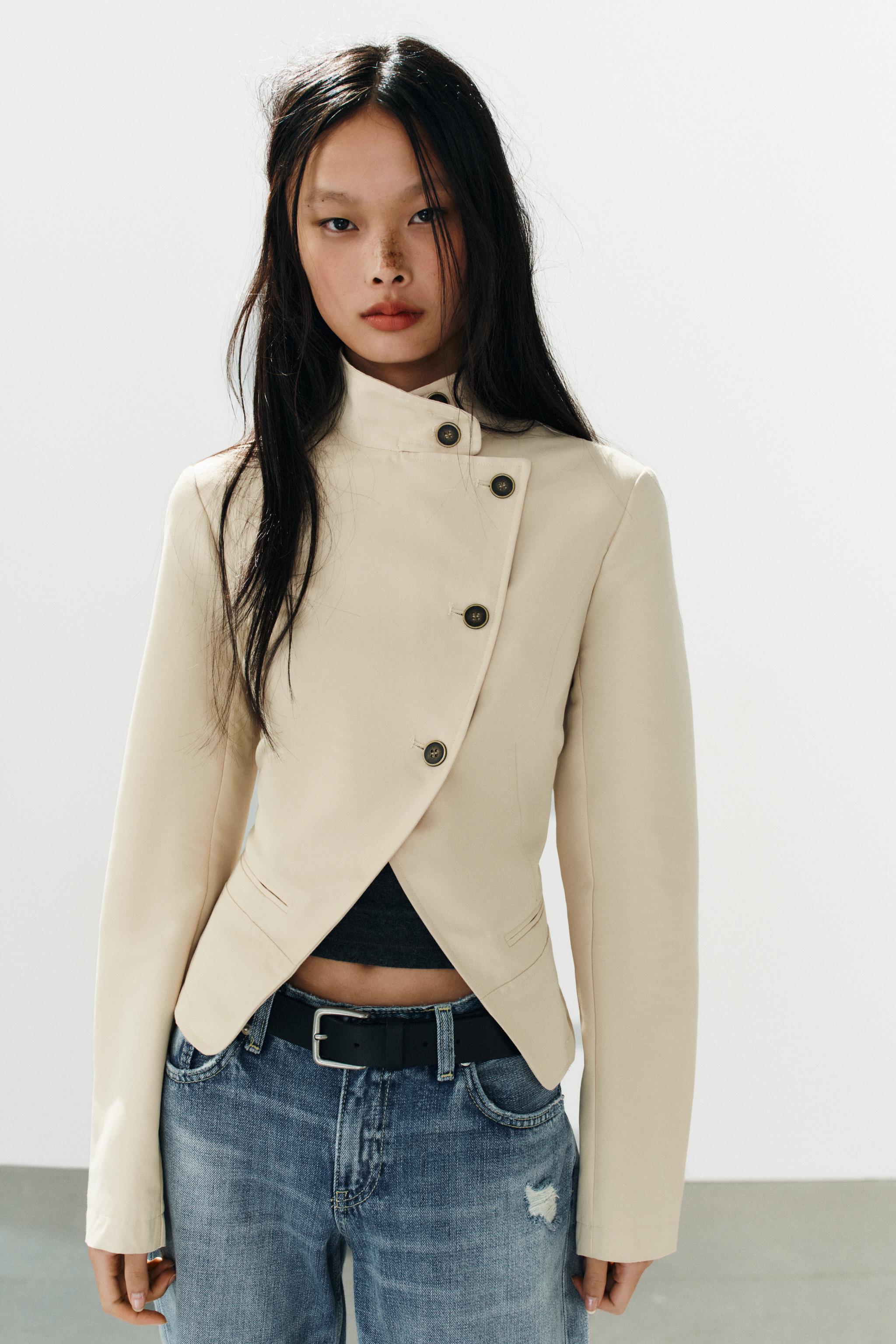 BUTTONED DOUBLE-BREASTED BLAZER — Beige