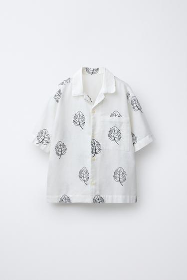 EMBROIDERED LEAF SHIRT WITH COTTON AND LINEN - Anthracite grey by Zara - Image 0