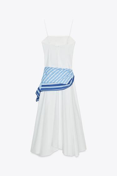 ROBE MIDI FOULARD RAYURES - Blanc de Zara - Image 1