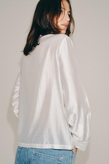 ZW COLLECTION SATIN SHIRT WITH FROG FASTENING - White by Zara - Image 0