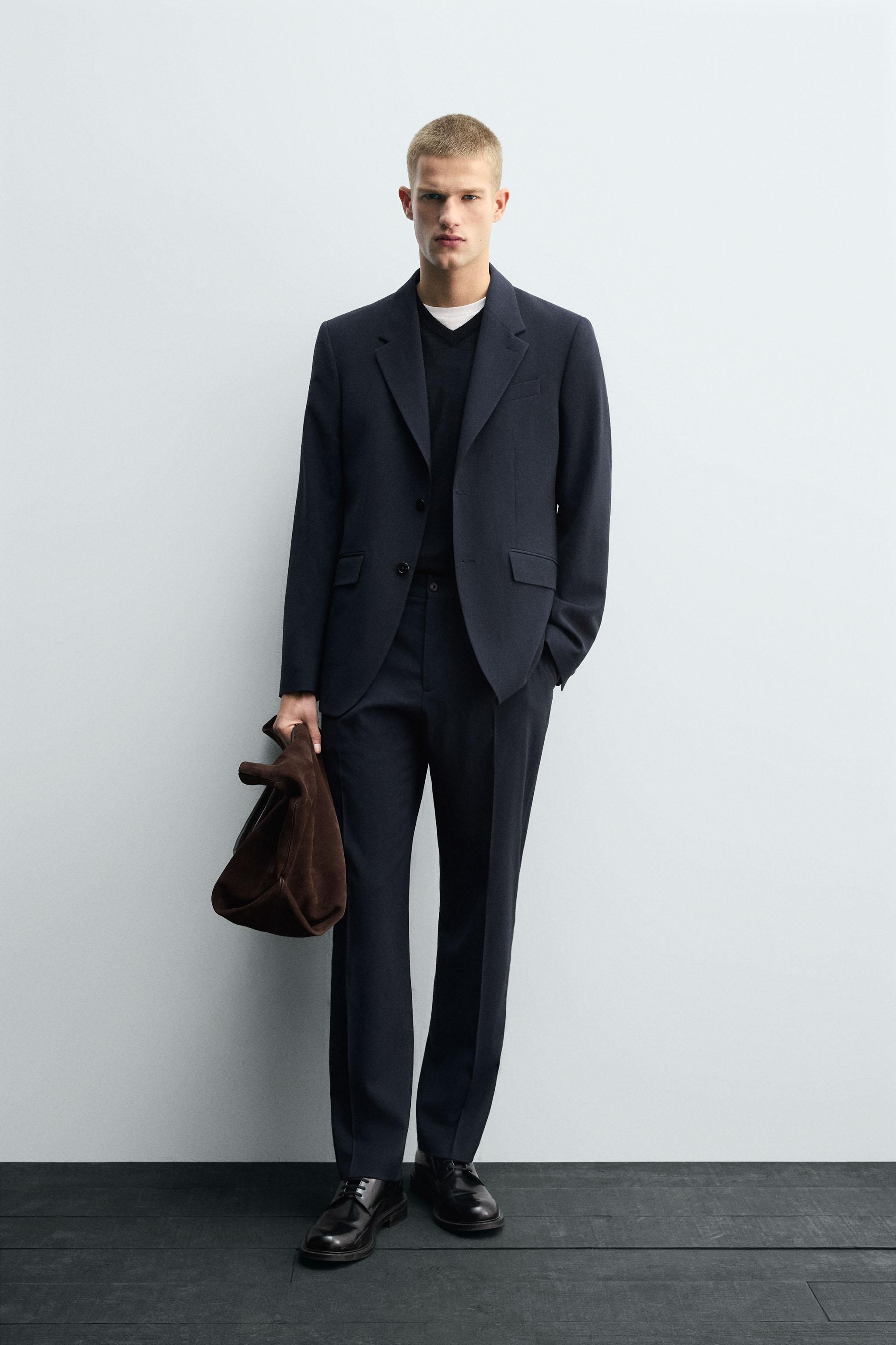 ZARA ネイビー チェック ダブルブレストスーツ 01564517401-10-p.jpg?ts=