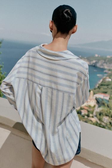 BLOUSE IMPRIMÉE À RAYURES - Marron-Bleu de Zara - Image 4