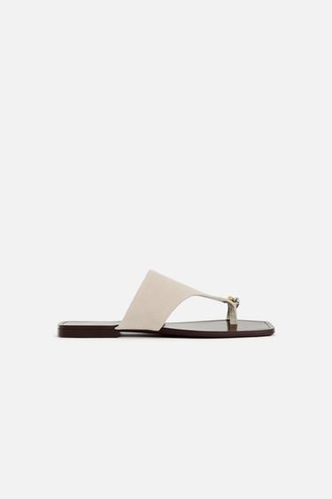 Zara EMBELLISHED SUEDE SANDALS - Beige