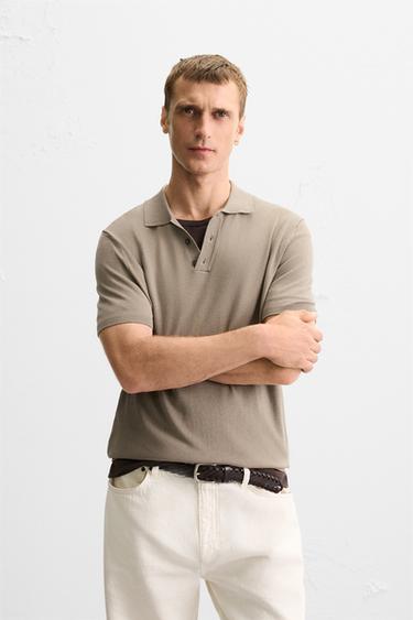 VISCOSE BLEND KNITTED POLO SHIRT - Light tan by Zara