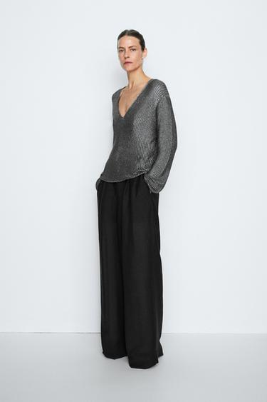 Zara Metallic knit V-neck sweater - STUDIO - Salmon - Image 0