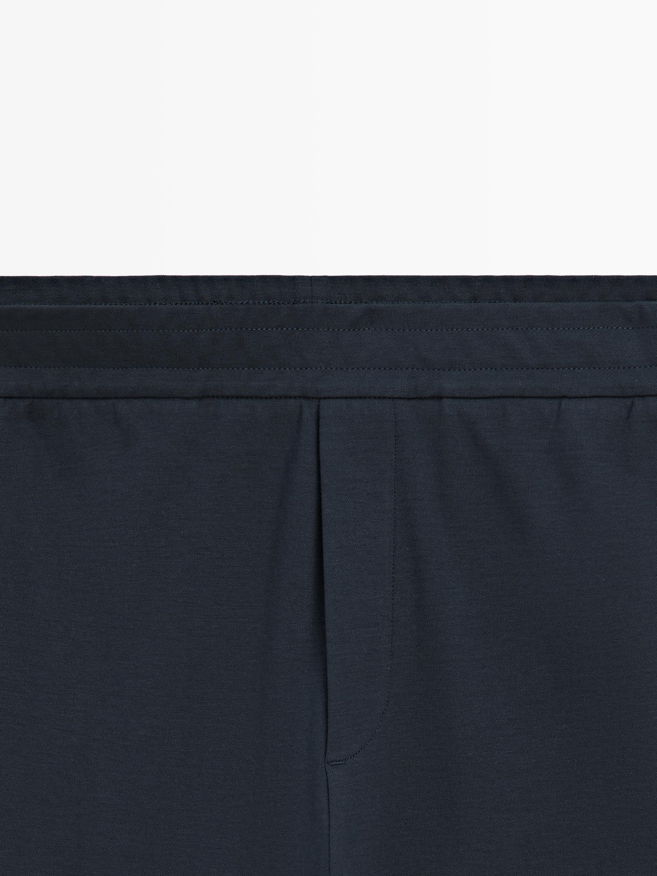 Straight-leg cotton blend trousers