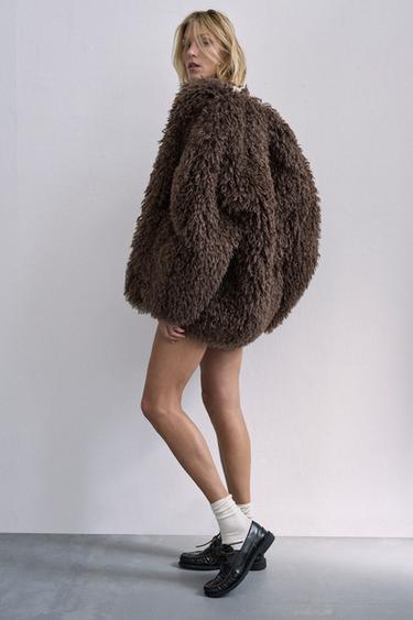 Zara ZW COLLECTION FAUX FUR COAT - Brown / Taupe