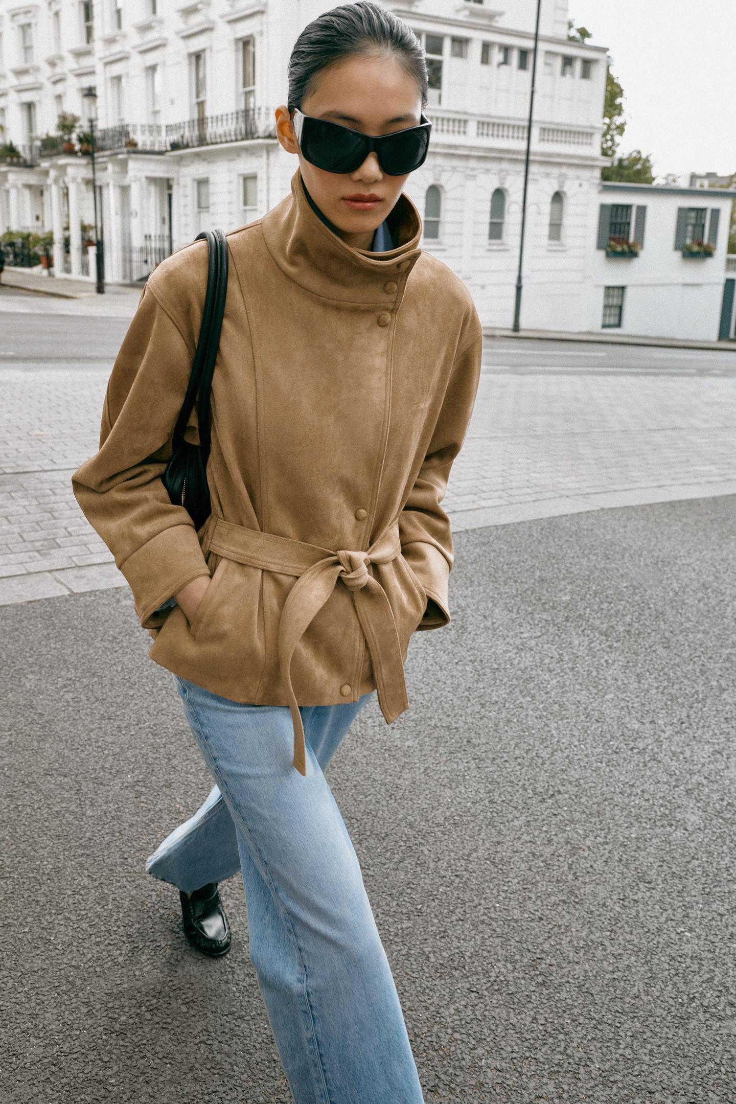 Женская куртка Zara Faux Suede Belted, цвет: Тёмный верблюжий — фото 2