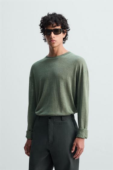 JERSEY LIGERO 100% LINO - Verde gris de Zara