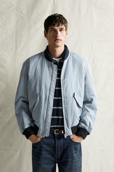 CAZADORA BOMBER CONTRASTE - Azul / Acero de Zara