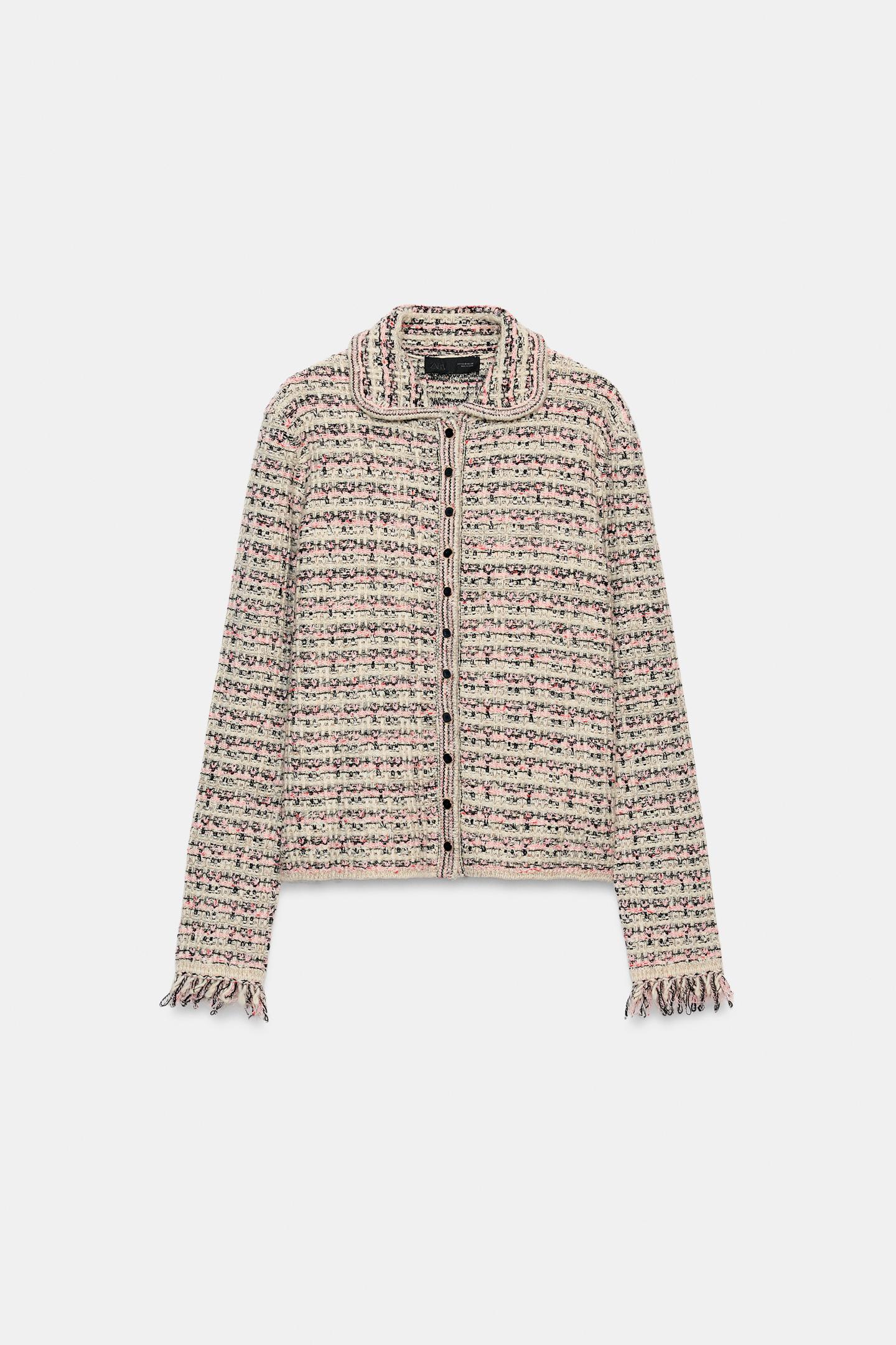 Женский кардиган Zara Textured Cardigan with Frayed Cuffs, цвет: Розовый — фото 5