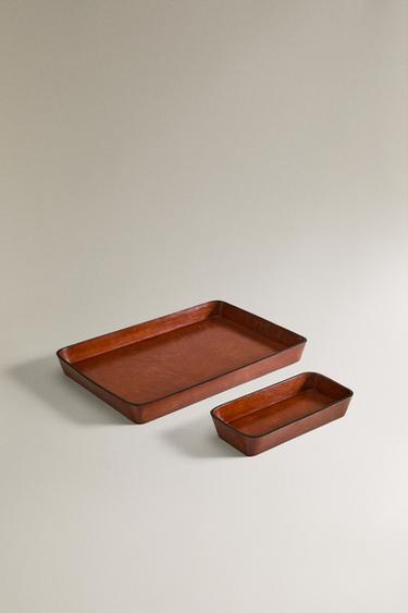 LEATHER TRAY WITH ROUNDED EDGES - Brown by Zara