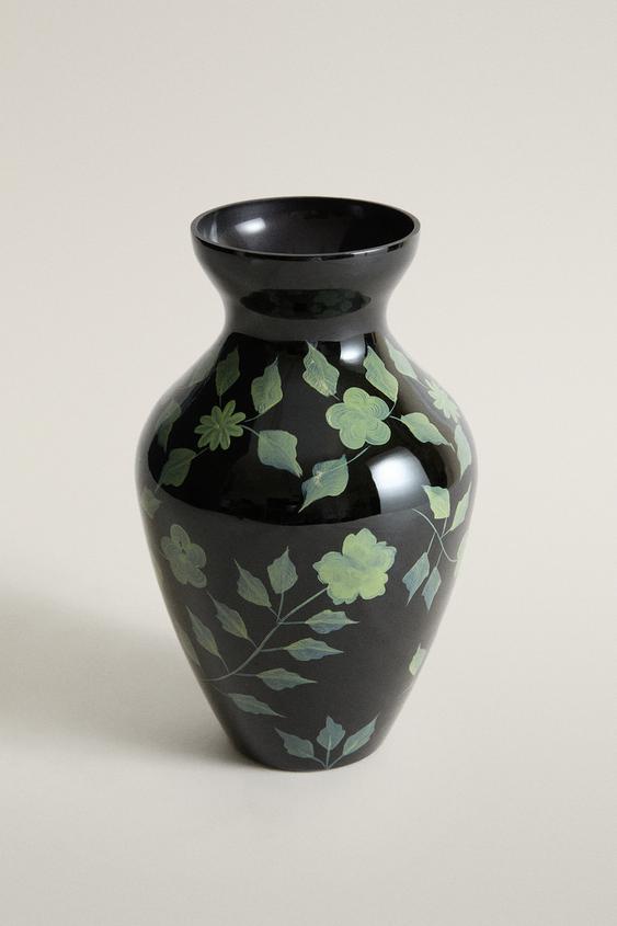 VASE DÉCORATIF EN VERRE À FLEURS - Noir de Zara - Image 0