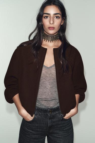 Zara SOFT BOMBER JACKET - Brown