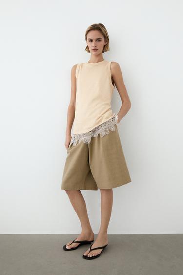 Zara Sleeveless top with lace detail - Light brown