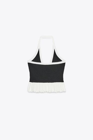 RIBBED BUTTON TOP - Black / White by Zara - Image 5