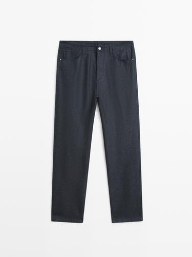 Zara Cotton and linen five-pocket trousers - Navy blue