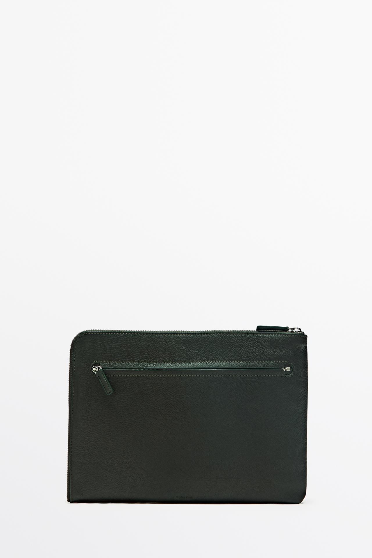 Small nappa leather laptop case — Bottle green