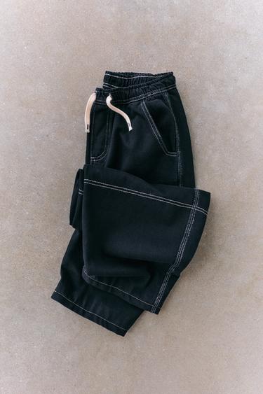 Zara CONTRAST BAGGY PANTS - navy
