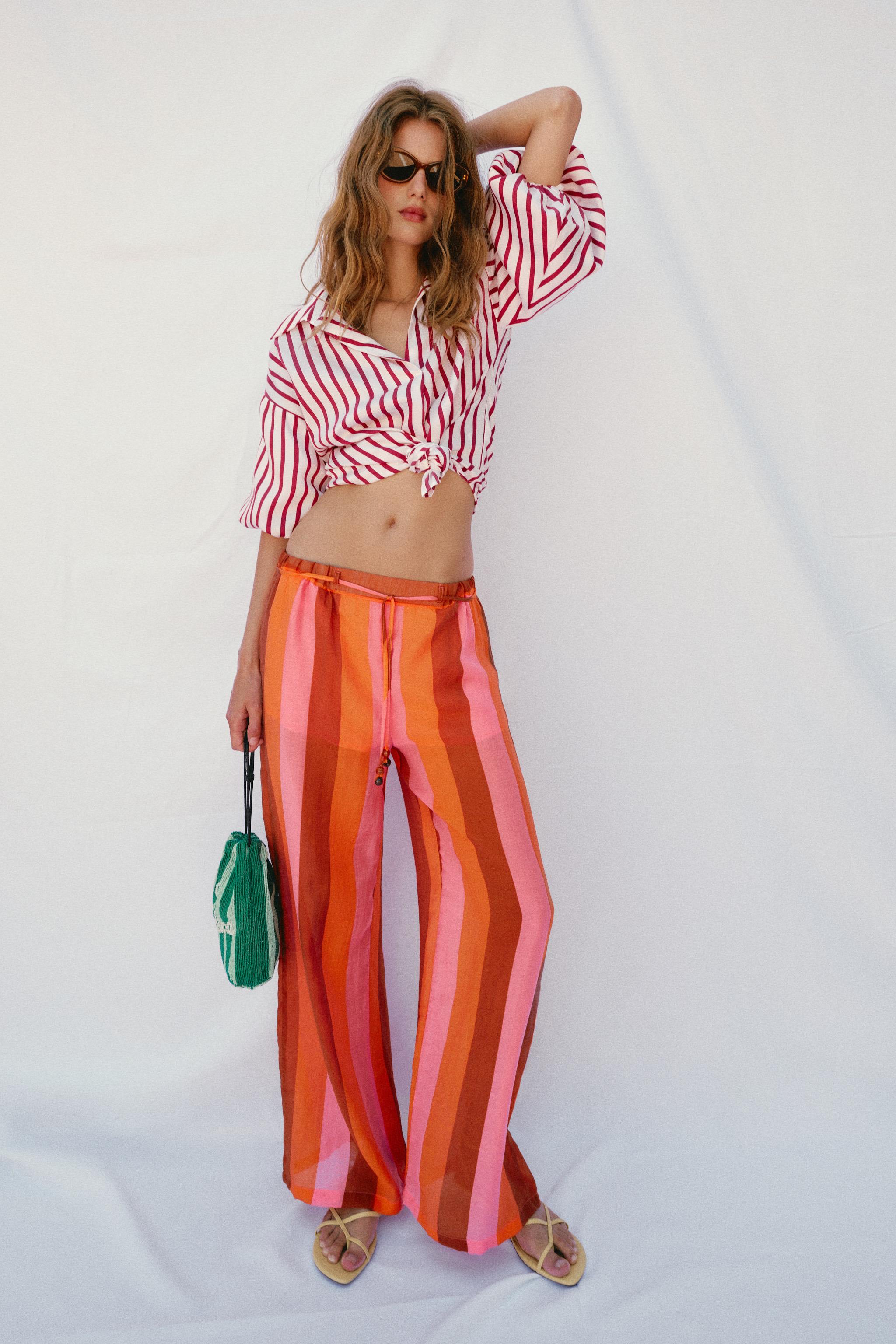 STRIPED WIDE LEG PANTS — Multicolored