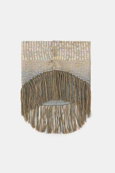 FOULARD À SEQUINS ET FRANGES - Marron clair de Zara - Image 3