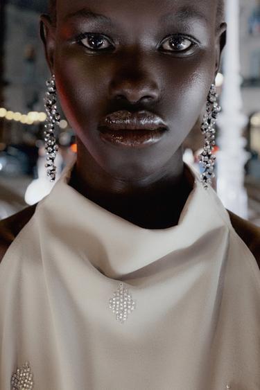 HALTER TOP WITH BEAD DETAIL - Ecru by Zara