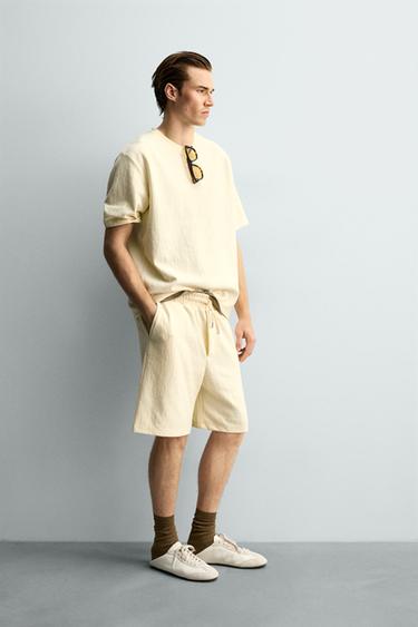 TEXTURED JOGGER BERMUDA SHORTS - Butter by Zara