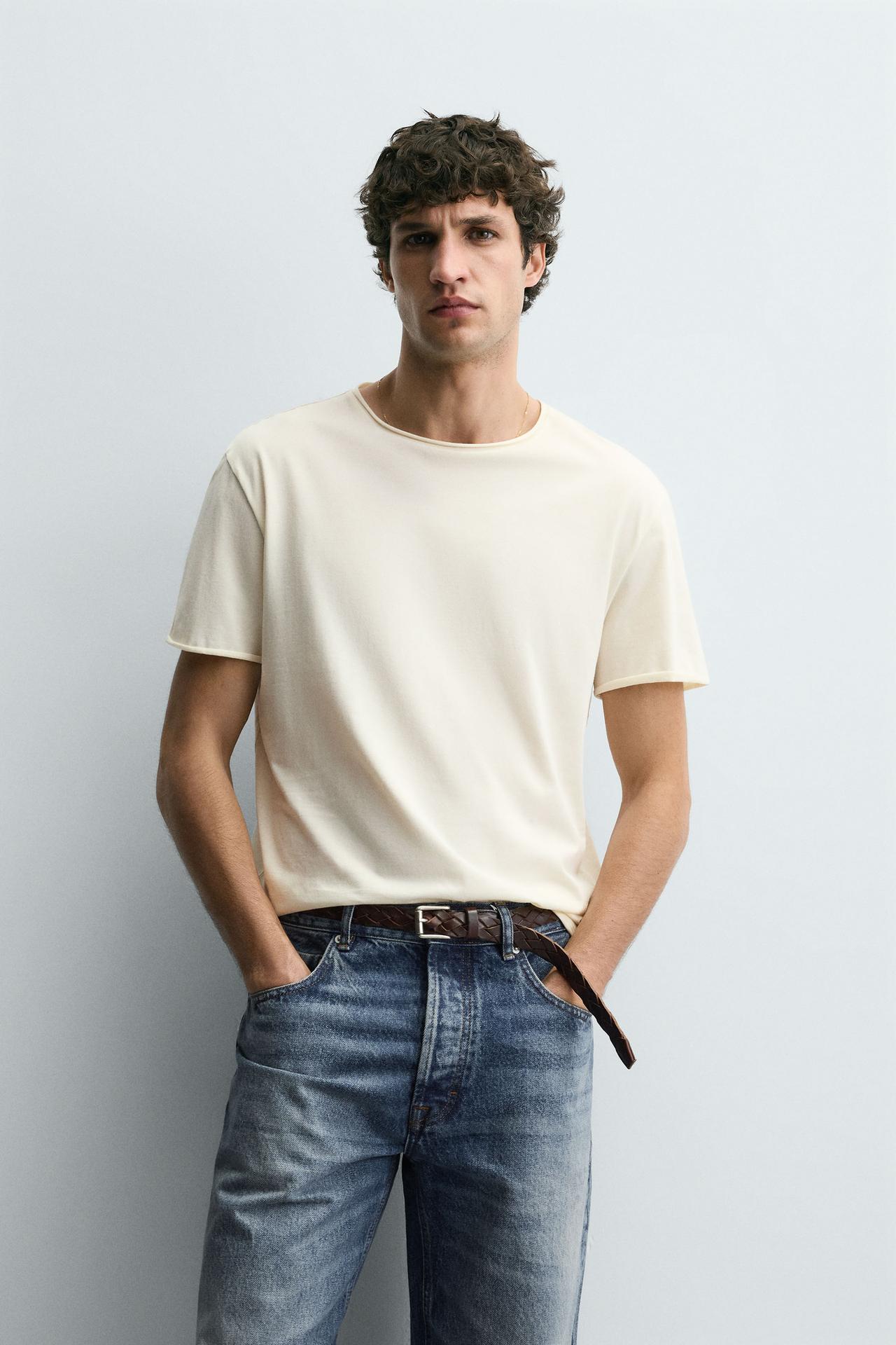 BASIC IRREGULAR FINISH T-SHIRT — Ecru