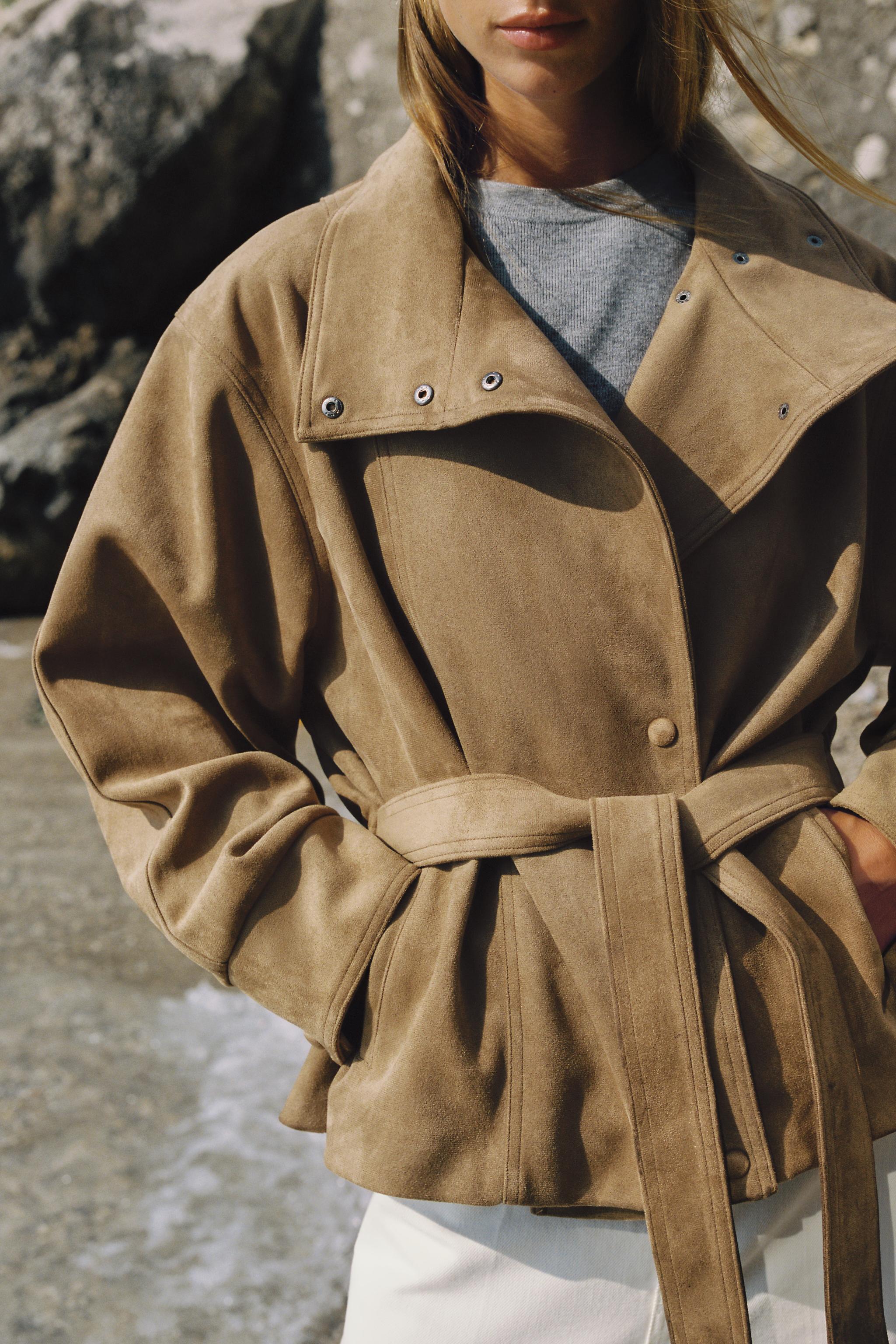 VESTE EFFET DAIM AVEC CEINTURE