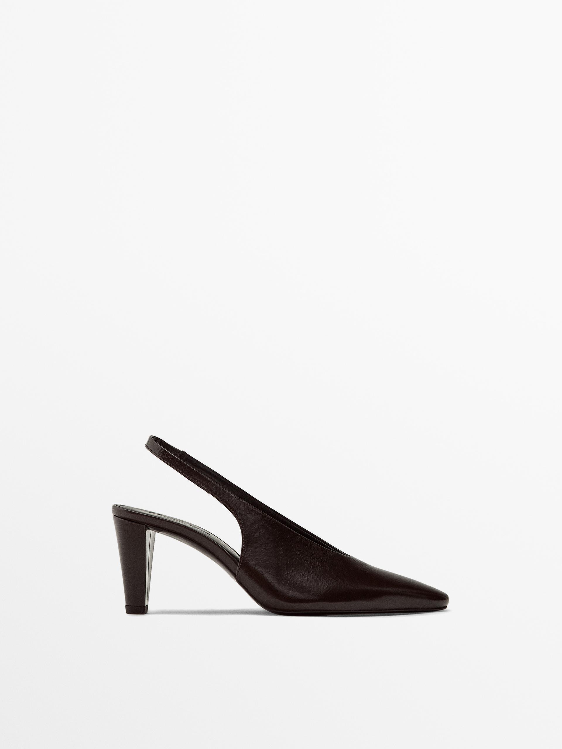 Leather round toe slingback shoes Brown ZARA United States