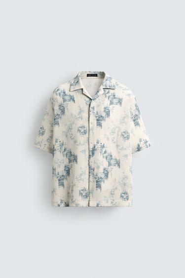 Zara OPENWORK PRINT SHIRT - White