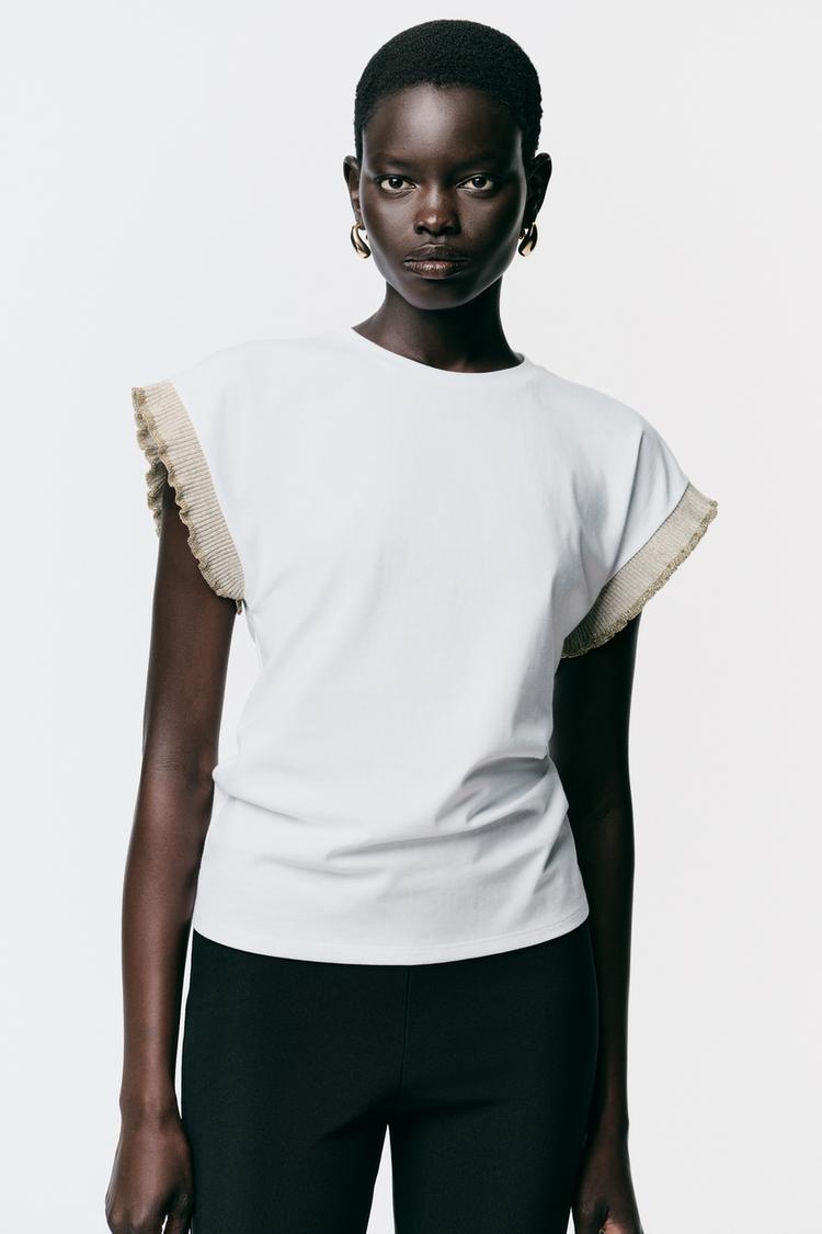 Shirt Blanc T Shirt A Volant T-shirt Volant Brodé