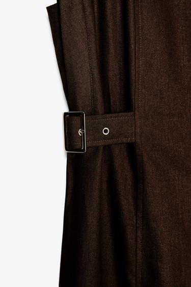 LINEN BLEND MIDI DRESS - Brown by Zara