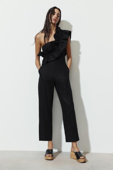 ASYMMETRIC JUMPSUIT WITH RUFFLES - Black by Zara