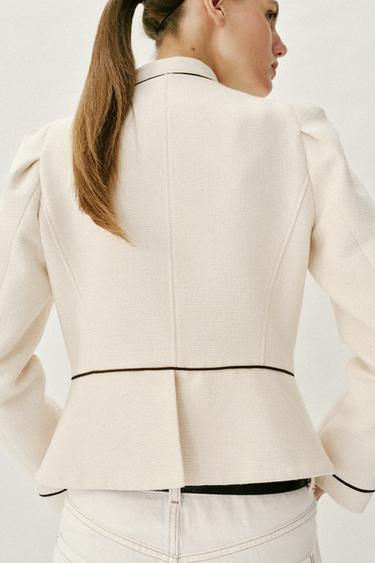 VESTE AJUSTÉE À LISERÉS EN CONTRASTE - Écru de Zara - Image 3