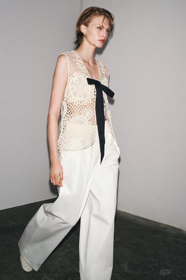 CONTRAST EMBROIDERY NET WAISTCOAT - Ecru by Zara - Image 0