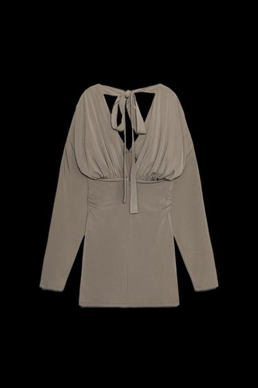 VESTIDO CORTO VOLUMEN - Gris topo de Zara