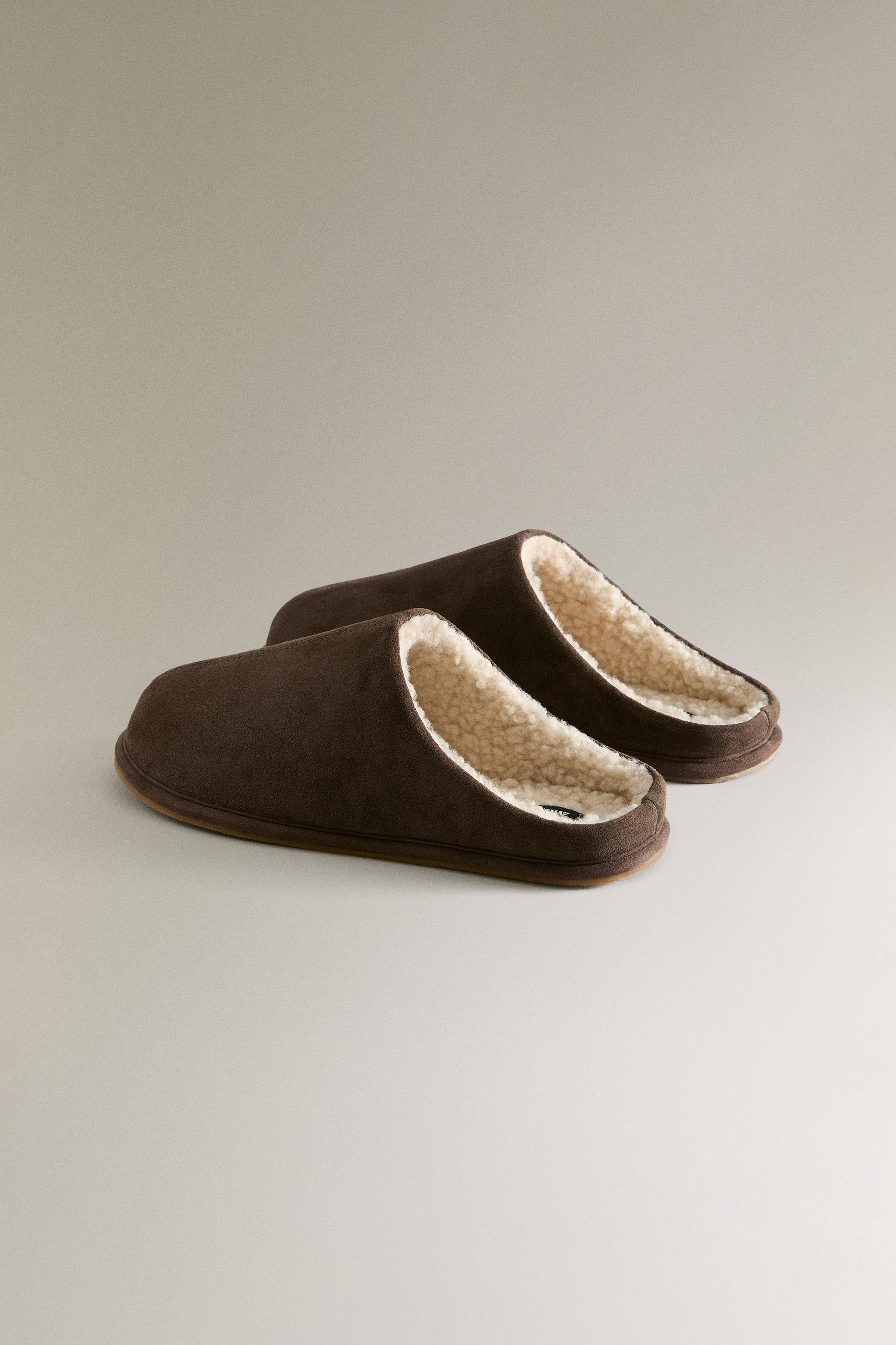 FAUX SHEARLING LEATHER SLIPPERS