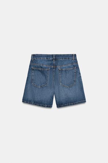SHORTS DENIM بخصر عالٍ من تشكيلة ZW - أزرق الخاص بـ Zara