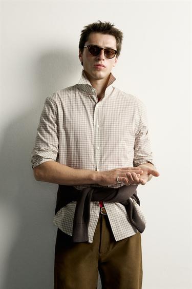 Zara PLAID REGULAR FIT SHIRT - Ecru / Black