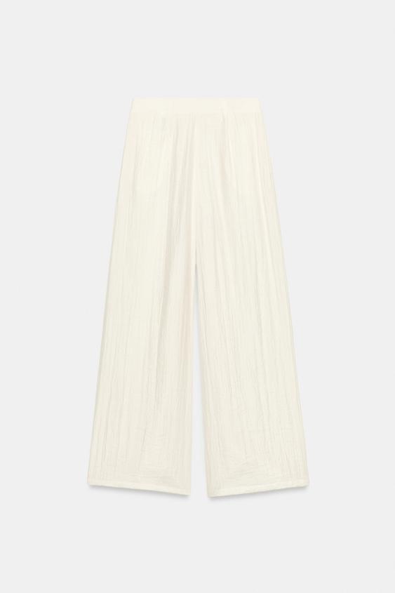 PANTALON LARGE À PLIS - Écru de Zara - Image 5