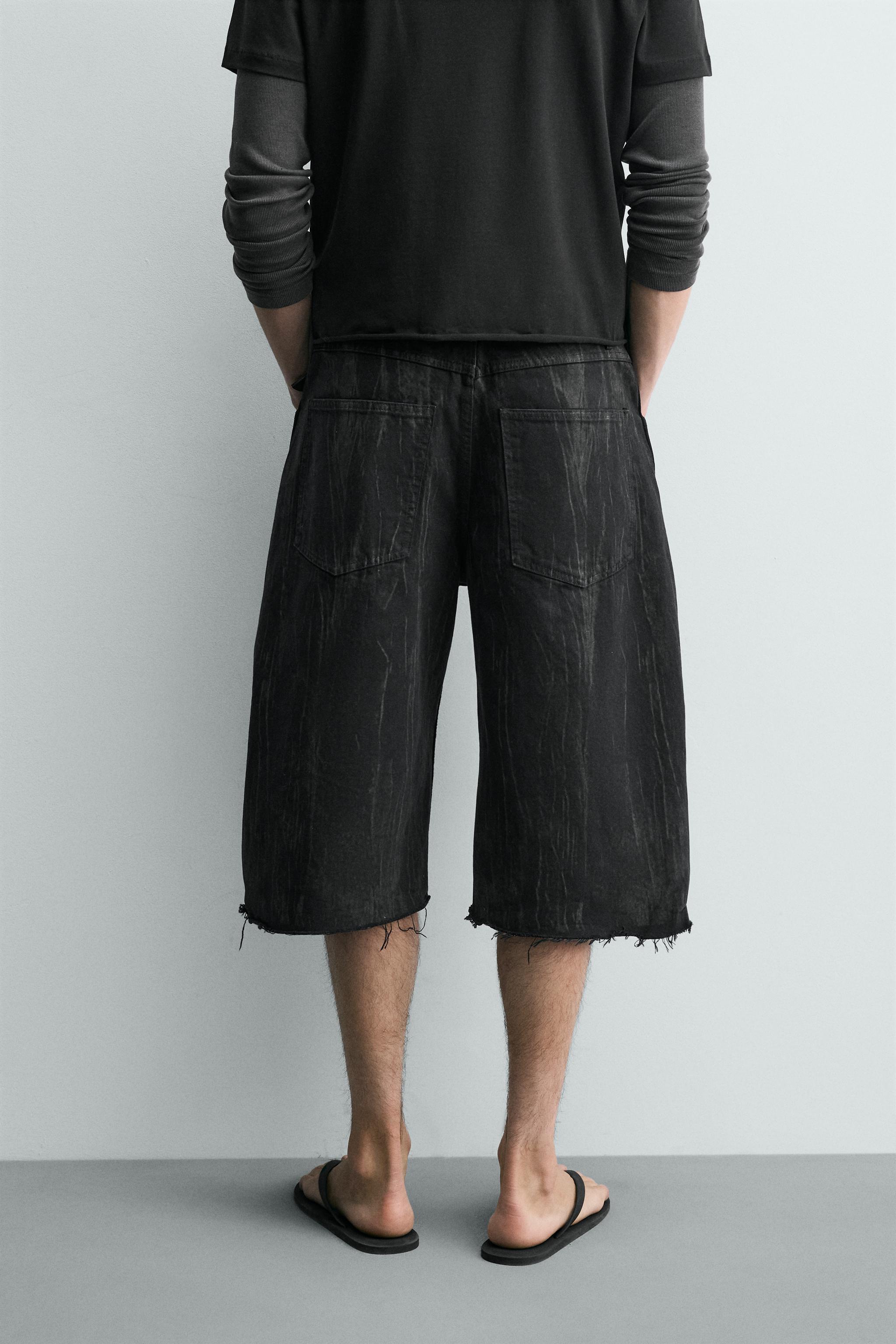 WASHED PRINT DENIM JORTS