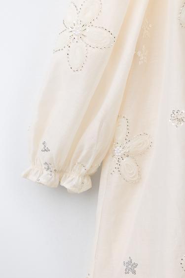 BEADED FLORAL DRESS - Ecru by Zara - Image 3