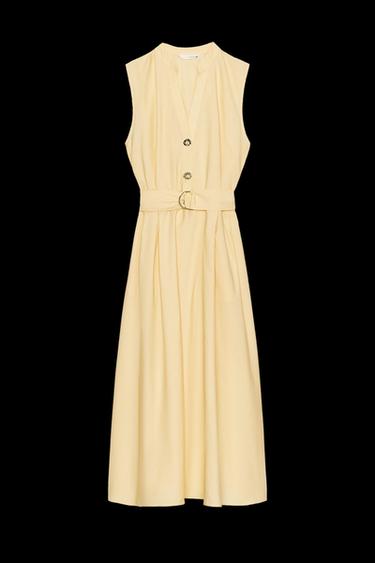 Zara BELTED POPLIN MIDI DRESS - Butter - Image 0