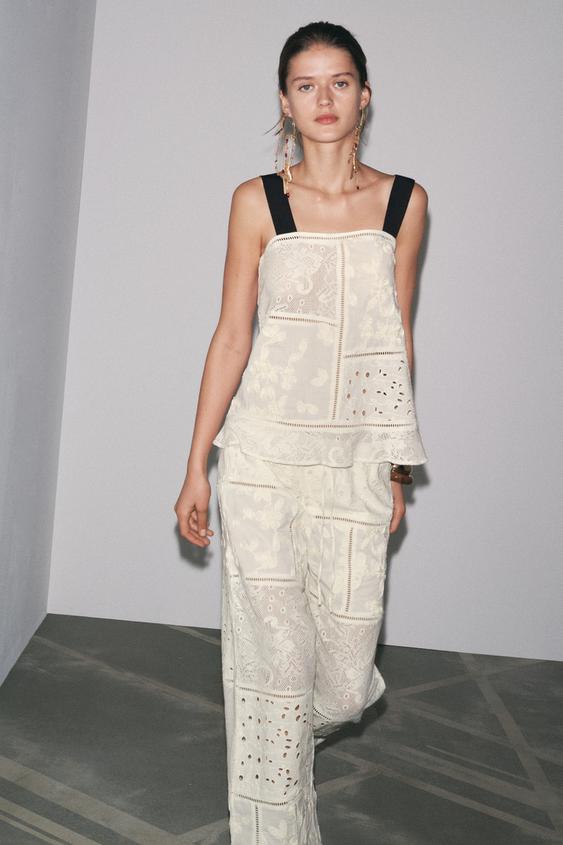 PANTALON BRODÉ PATCHWORK ZW COLLECTION - Écru de Zara - Image 0
