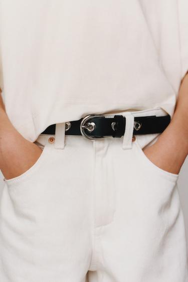 LEATHER-EFFECT EYELET BELT - Black by Zara