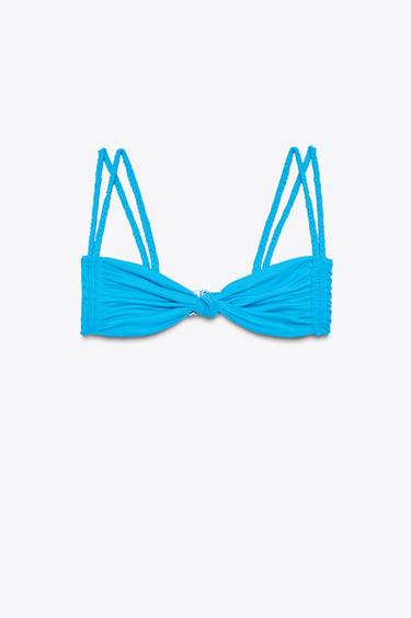 TOP بكيني بحمالة مزدوجة مجدولة - تركوازي الخاص بـ Zara